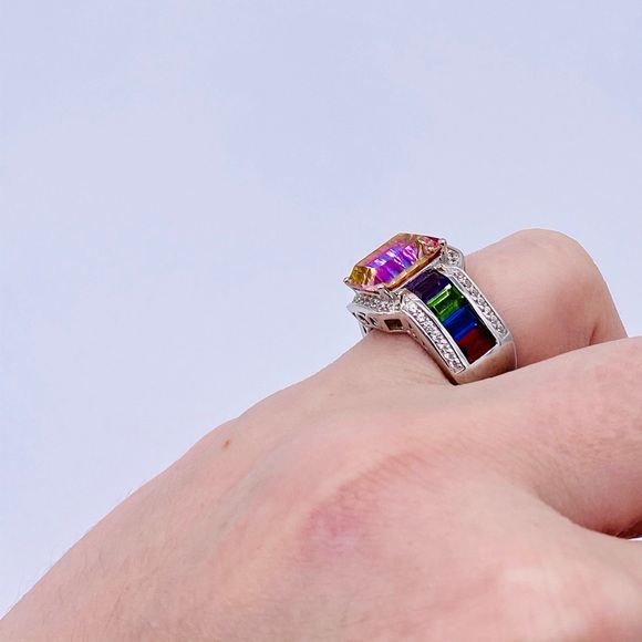 EUC Sterling Silver Bi Colored Topaz Cocktail Ring - Picture 12 of 16